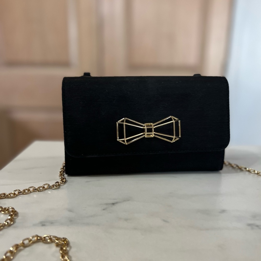 Ted Baker Black Gold Geometric Bow Clutch Bag - Picture 2 of 13